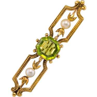 French 19th Century Peridot Natural Pearl 18 Kara… - image 1