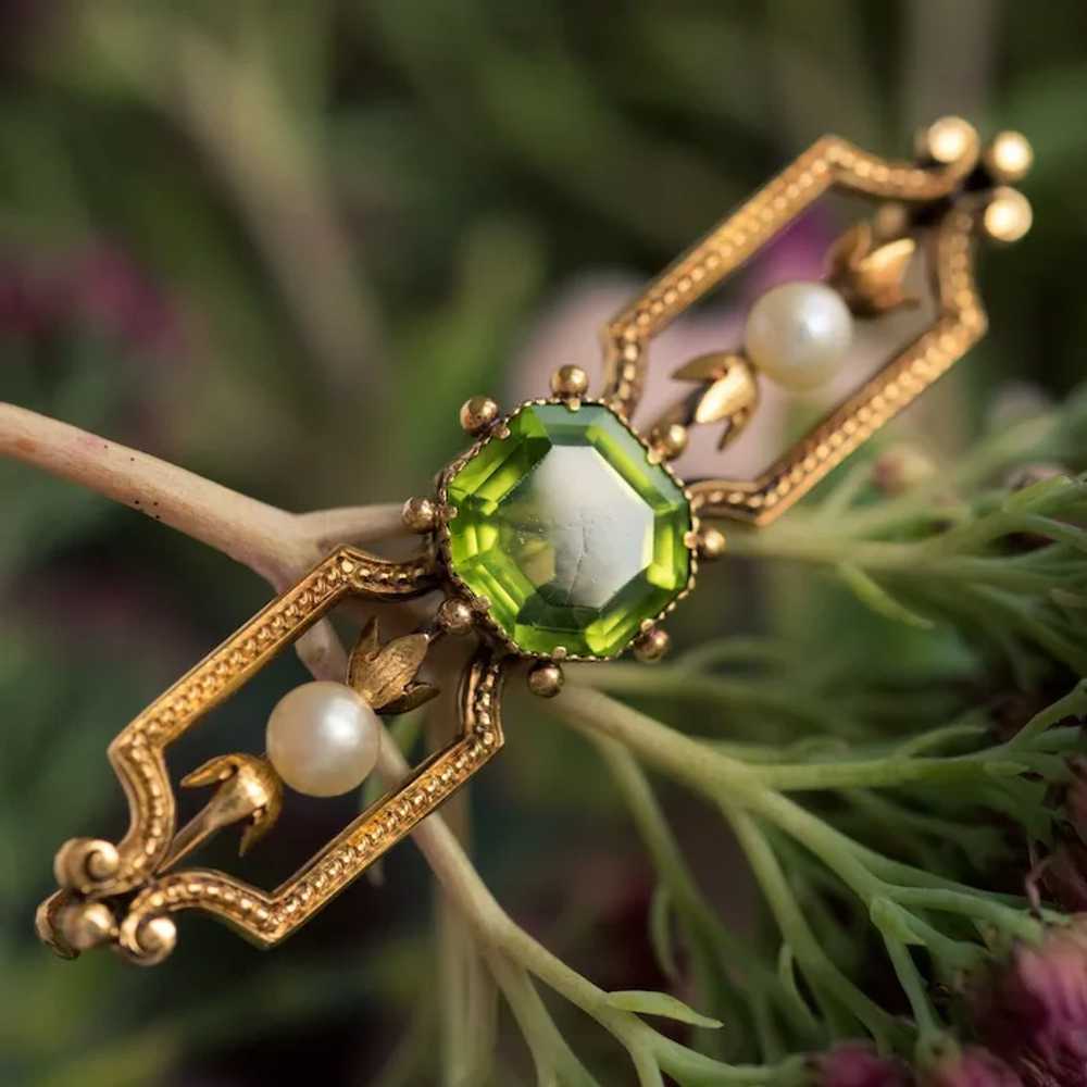 French 19th Century Peridot Natural Pearl 18 Kara… - image 3