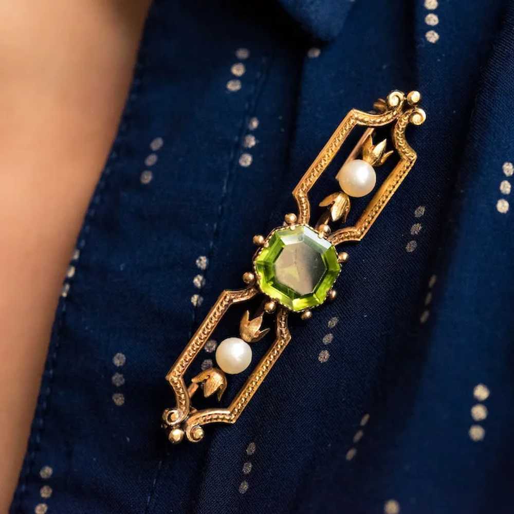 French 19th Century Peridot Natural Pearl 18 Kara… - image 4