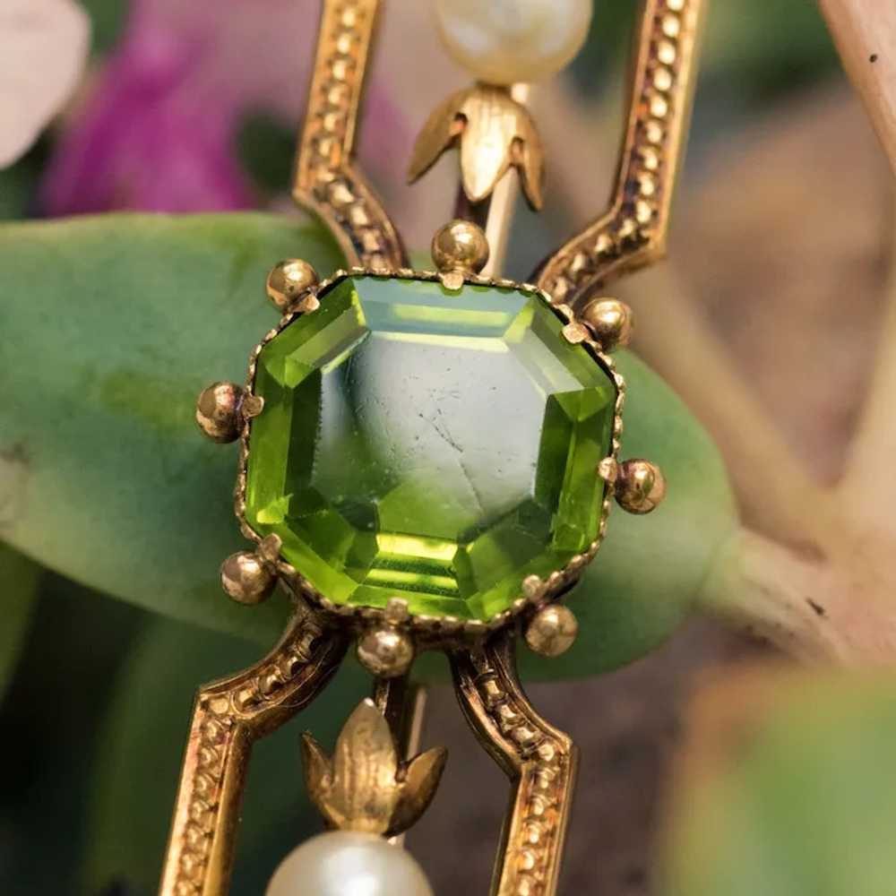 French 19th Century Peridot Natural Pearl 18 Kara… - image 5