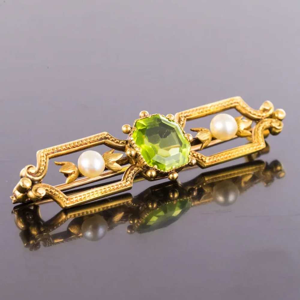 French 19th Century Peridot Natural Pearl 18 Kara… - image 6