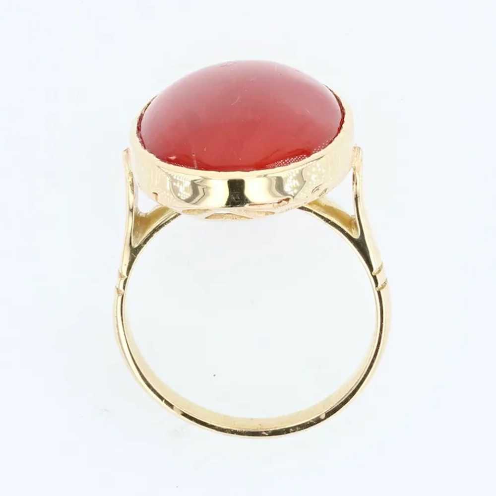 1900s Japanese Red Coral 18 Karat Yellow Gold Ring Gem