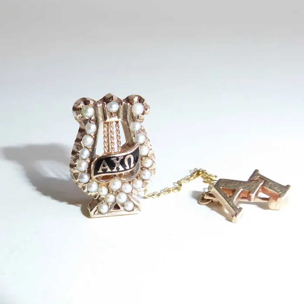 10k Alpha Chi Omega Fraternal Pin w Seed Pearls - image 8