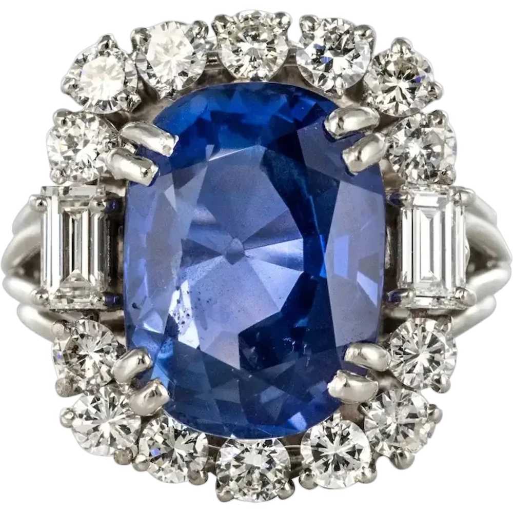 French 1950s No Heat Ceylon Cushion Cut Sapphire … - image 1