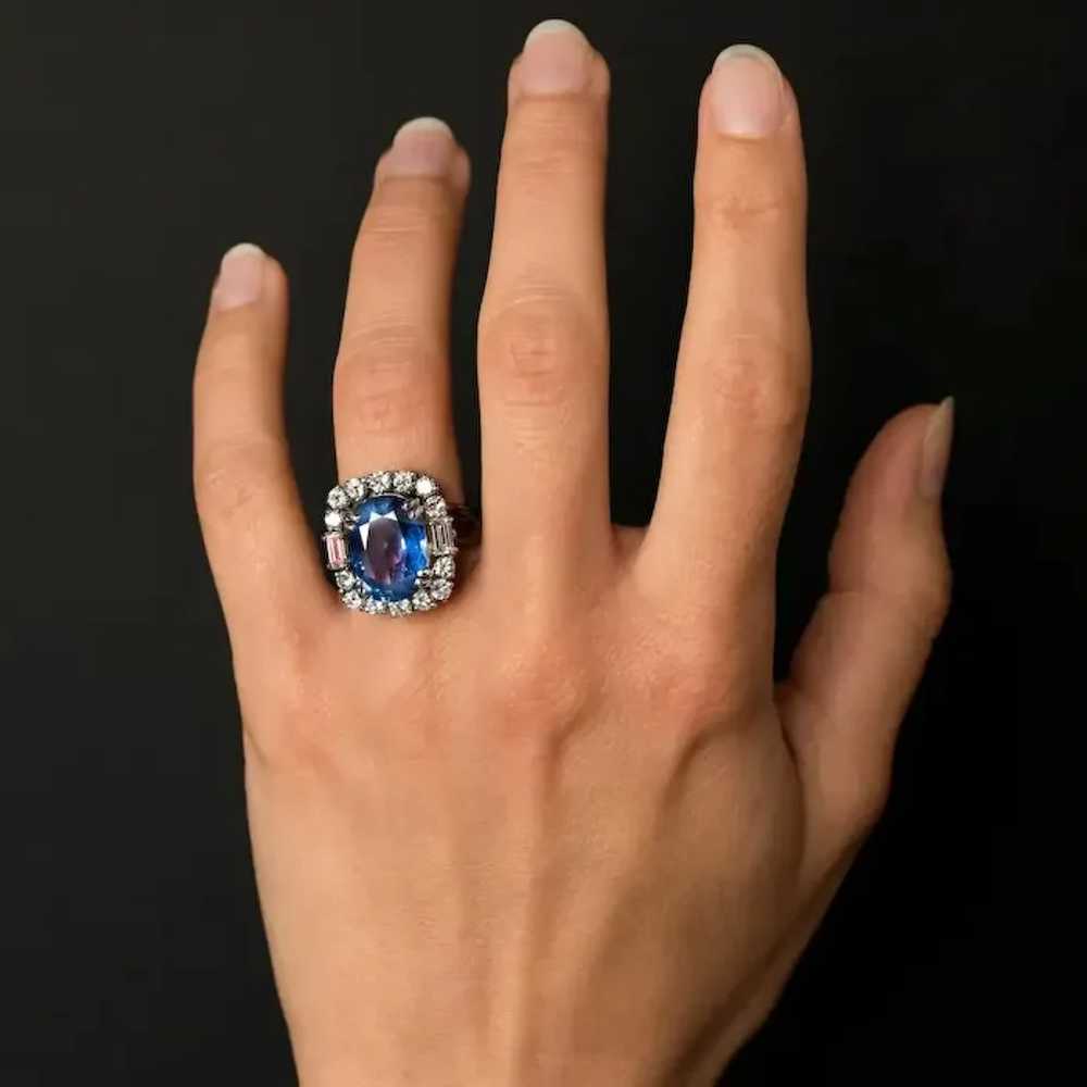 French 1950s No Heat Ceylon Cushion Cut Sapphire … - image 2