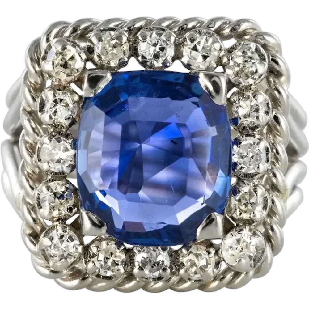 French 1950s Natural Cushion Cut Ceylon Sapphire … - image 1