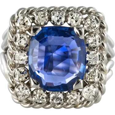 French 1950s Natural Cushion Cut Ceylon Sapphire … - image 1