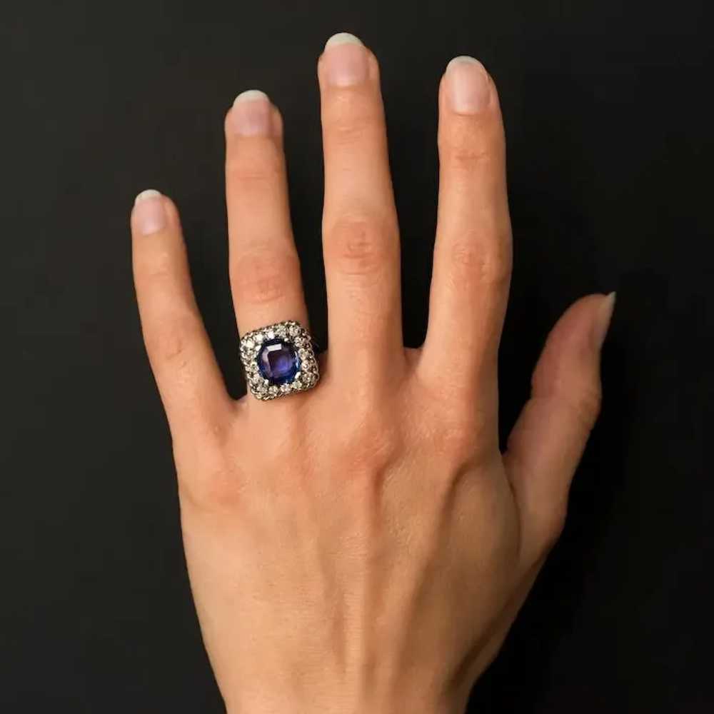 French 1950s Natural Cushion Cut Ceylon Sapphire … - image 2