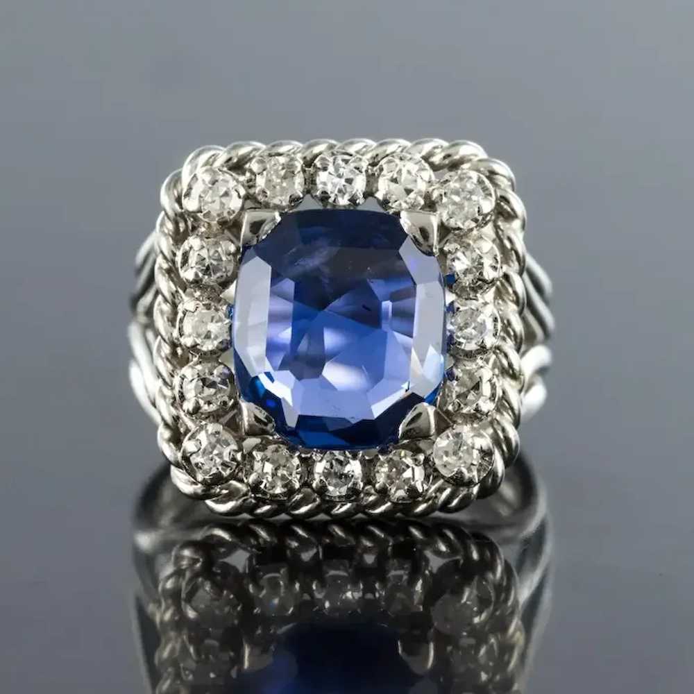 French 1950s Natural Cushion Cut Ceylon Sapphire … - image 3