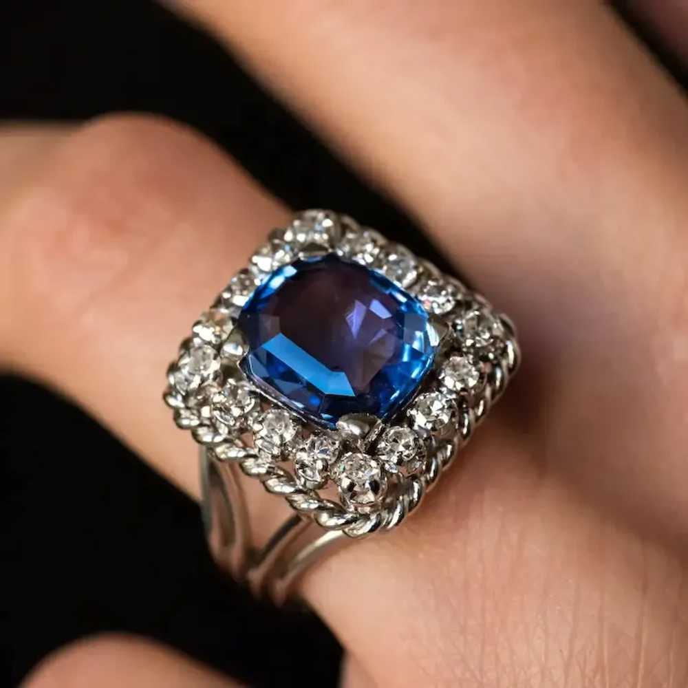 French 1950s Natural Cushion Cut Ceylon Sapphire … - image 8