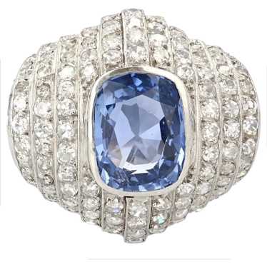 French Late Art Deco Natural Ceylan Sapphire Diam… - image 1