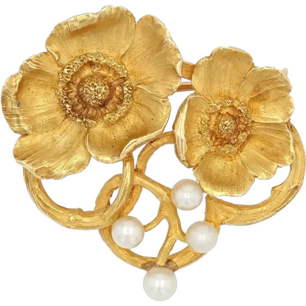 French Art Nouveau Fine Pearls 18 Karat Yellow Go… - image 1