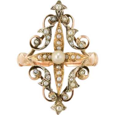 French Napoleon III Natural Pearl Siver Rose Gold… - image 1