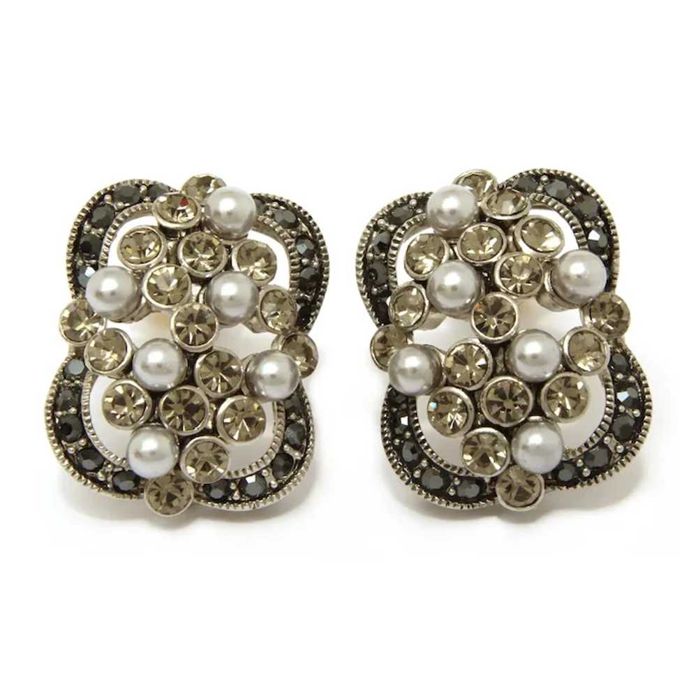 Carolee Clip On Earrings Silver Tone with Gray Pe… - image 2