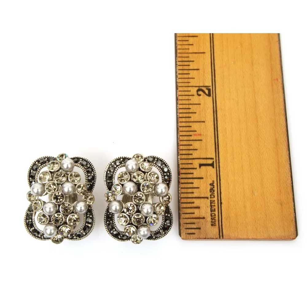 Carolee Clip On Earrings Silver Tone with Gray Pe… - image 6