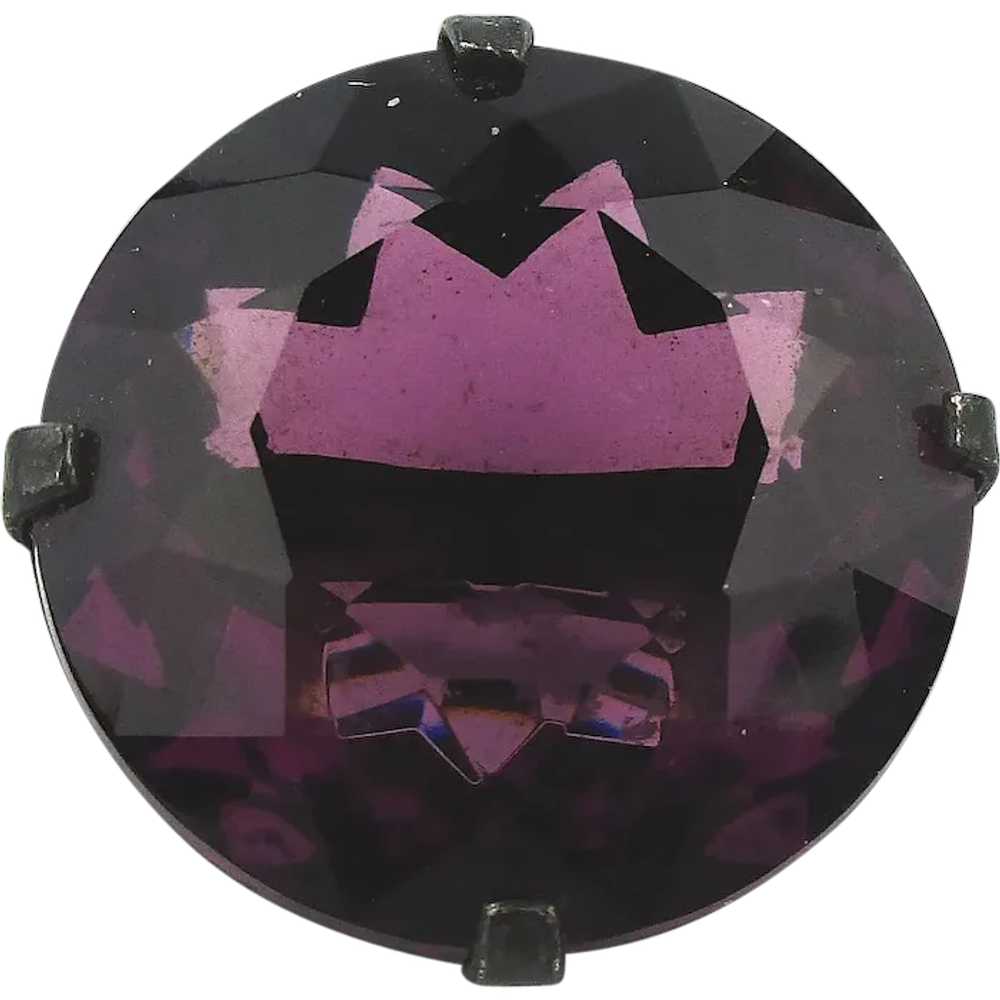 Odd Old Knob Pin Gunmetal Gray w/ Huge Purple Sto… - image 1