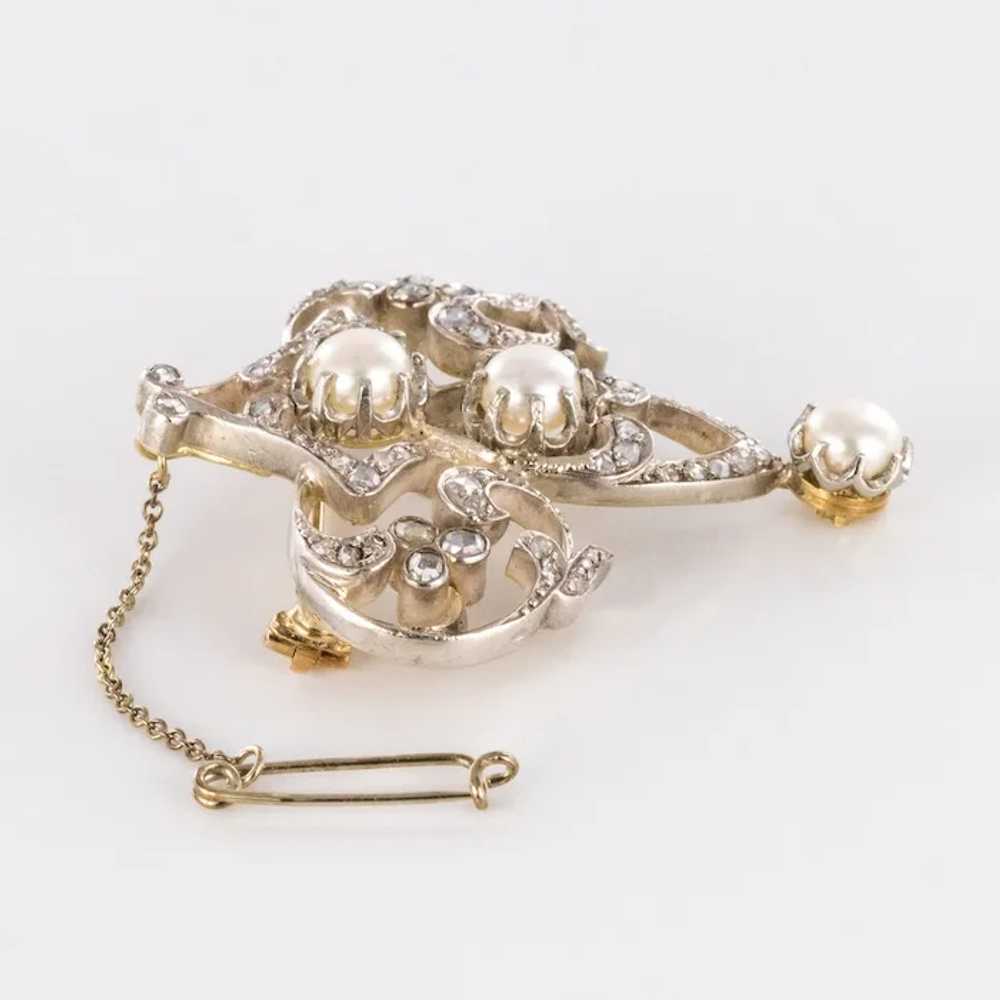 Antique Diamond and Cultured Pearl Brooch 18 Kara… - image 6