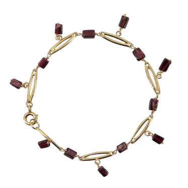 French 1900s Garnet 18 Karat Yellow Gold Bracelet