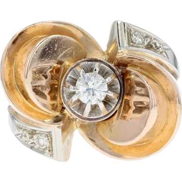 French 1940s Diamond 18 Karat Rose Gold Retro Kno… - image 1