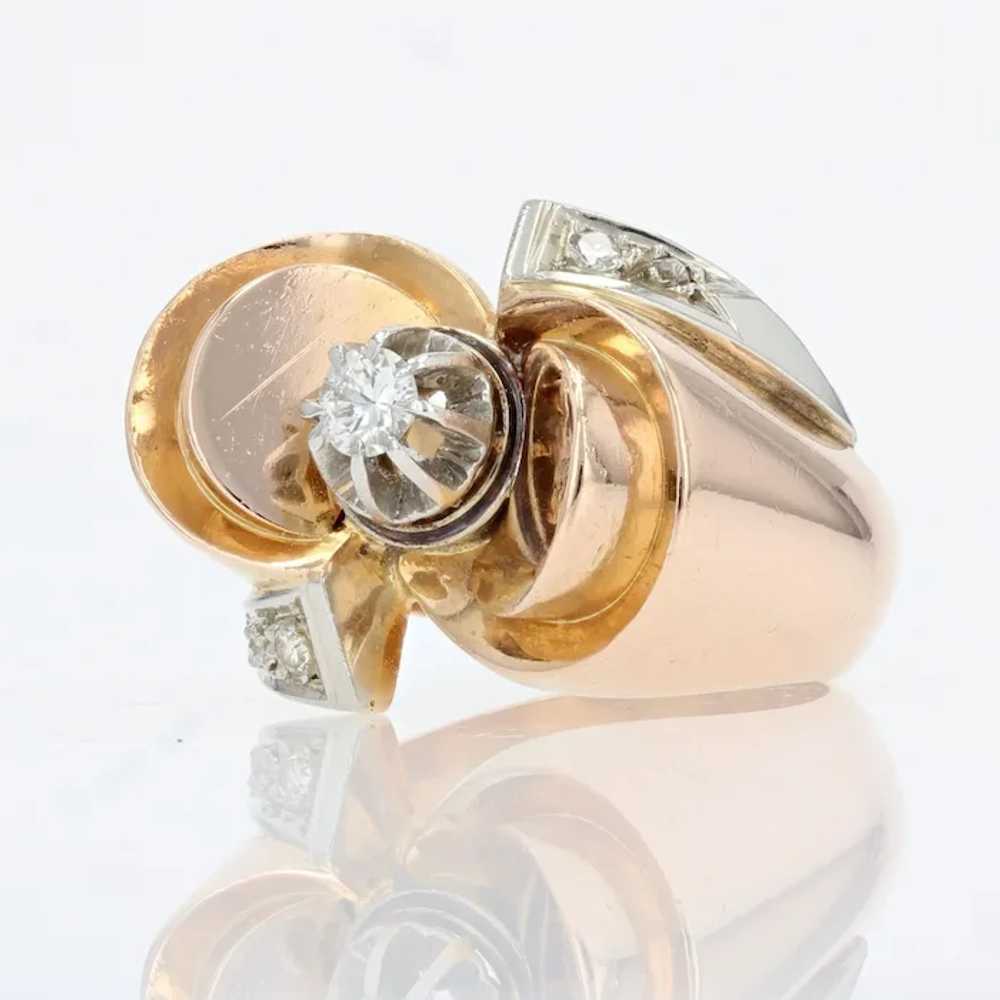 French 1940s Diamond 18 Karat Rose Gold Retro Kno… - image 3