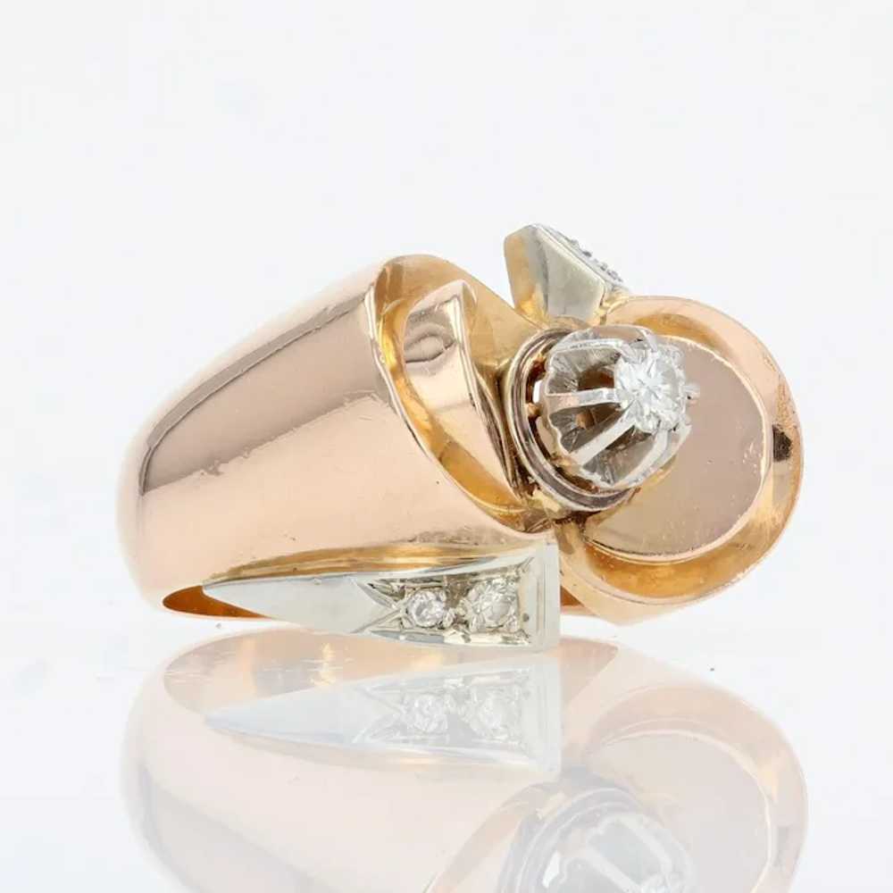 French 1940s Diamond 18 Karat Rose Gold Retro Kno… - image 5