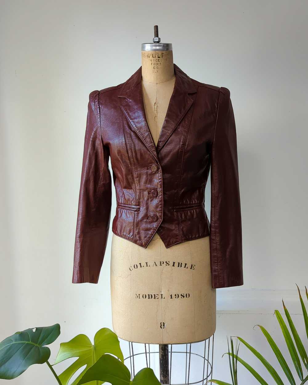 70s Oxblood Cropped Leather Jacket - image 1