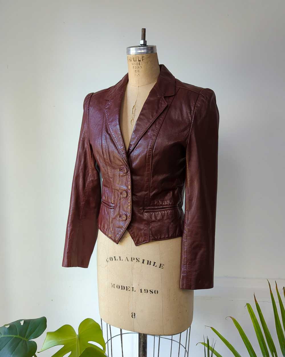 70s Oxblood Cropped Leather Jacket - image 4