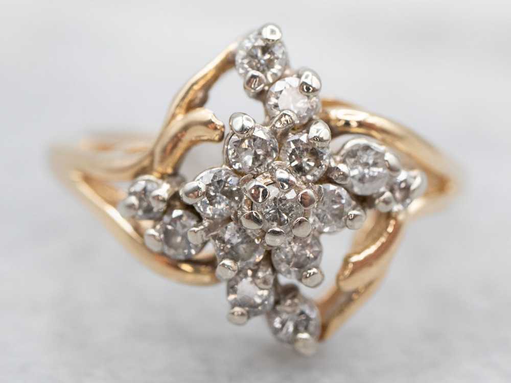 Vintage Two Tone Gold Diamond Cluster Ring - image 2
