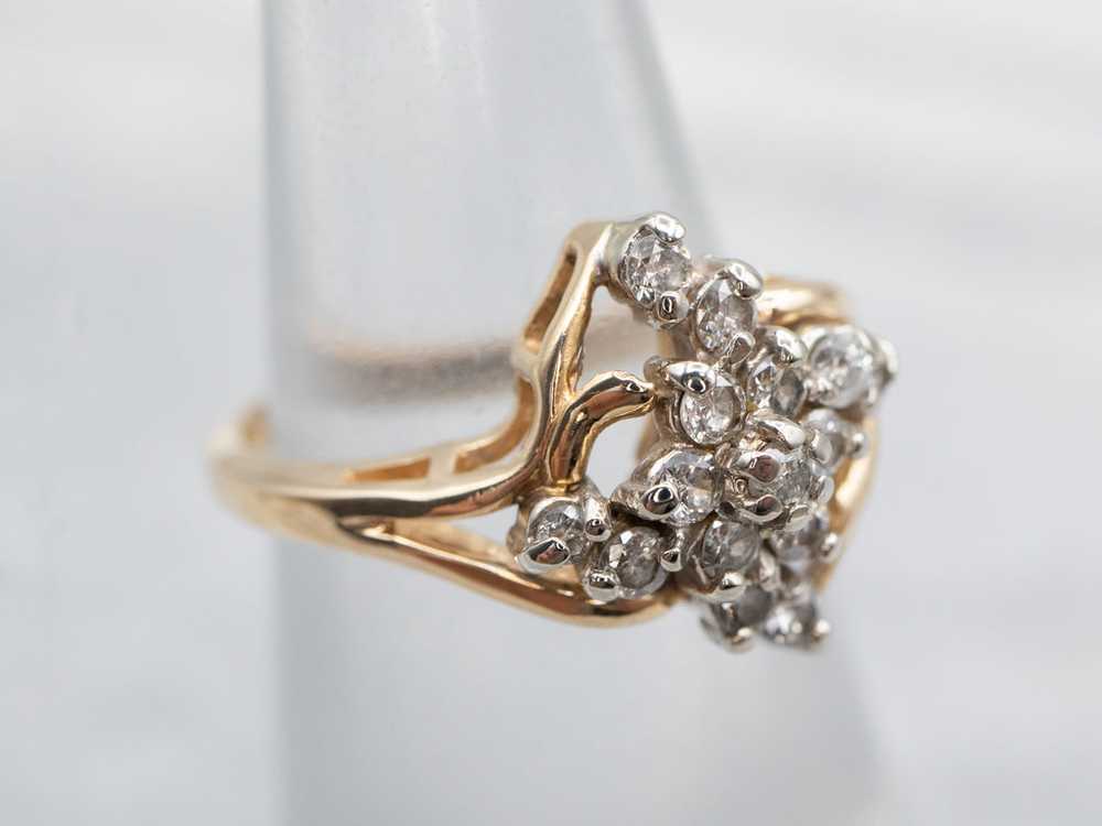 Vintage Two Tone Gold Diamond Cluster Ring - image 4