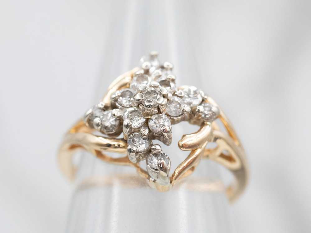 Vintage Two Tone Gold Diamond Cluster Ring - image 5
