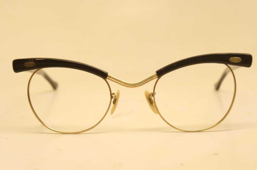 Unused Black Gold Vintage Cat Eye Glasses - image 1
