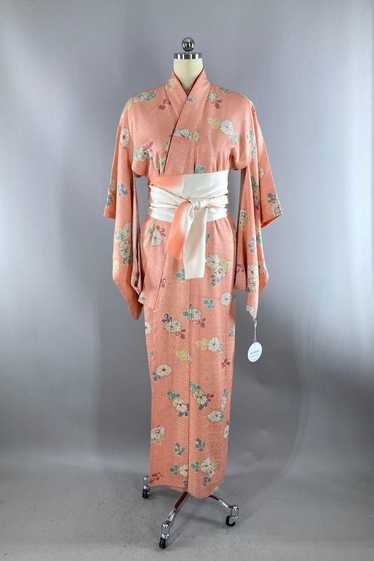 Vintage 60s Pink Daisy Silk Kimono
