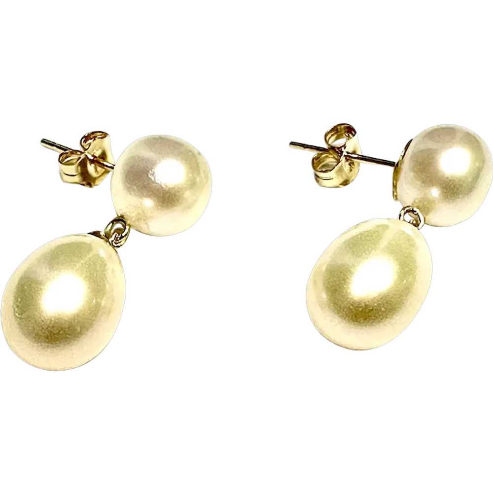 14k Gold and Cultured Pearl Drop Earrings - image 1