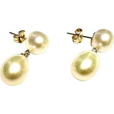 14k Gold and Cultured Pearl Drop Earrings - image 1