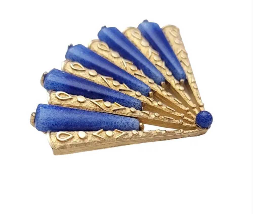 Marvella Gold Tone Blue Molded Glass Keystone Asi… - image 2