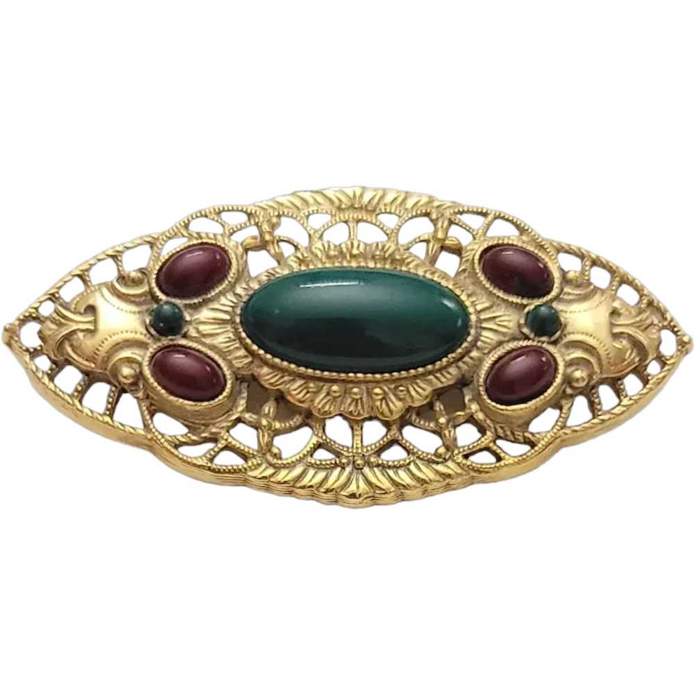 1928 Jewelry Brand Gold Tone Wine, Green Lucite C… - image 1