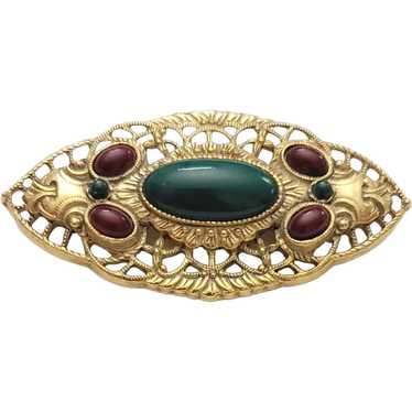 1928 Jewelry Brand Gold Tone Wine, Green Lucite C… - image 1