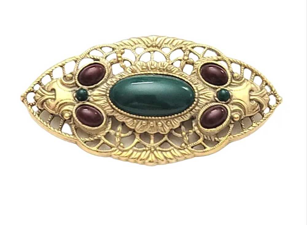 1928 Jewelry Brand Gold Tone Wine, Green Lucite C… - image 2