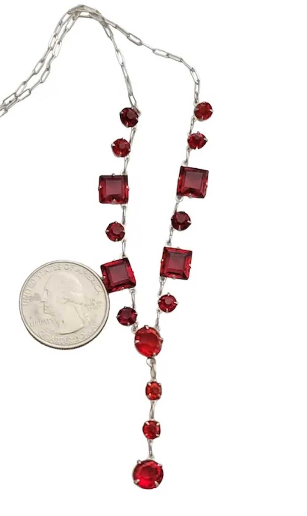 Sterling Silver Art Deco Red Faceted Prong Glass … - image 6