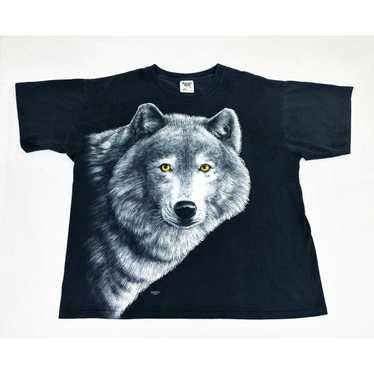 Streetwear × Vintage Vintage 1993 Wolf T-Shirt Bl… - image 1