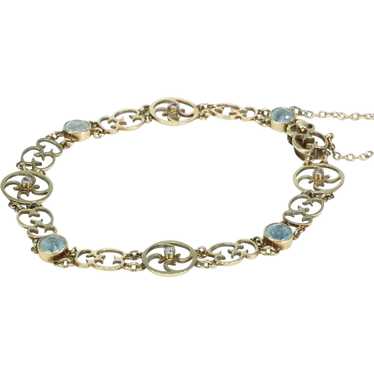 Antique Edwardian Aquamarine Diamond Bracelet 15k 