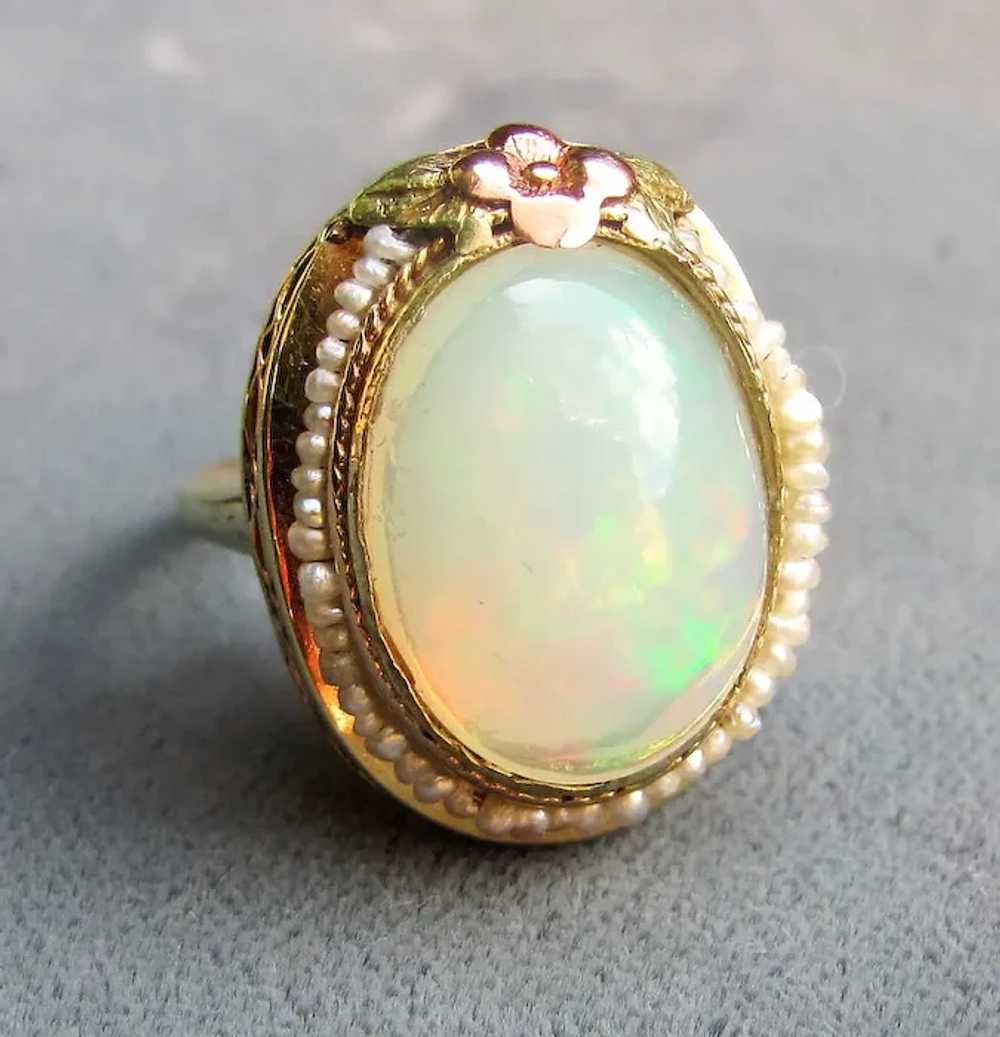 Antique American 14K Gold Opal Seed Pearl Ring Ci… - image 10