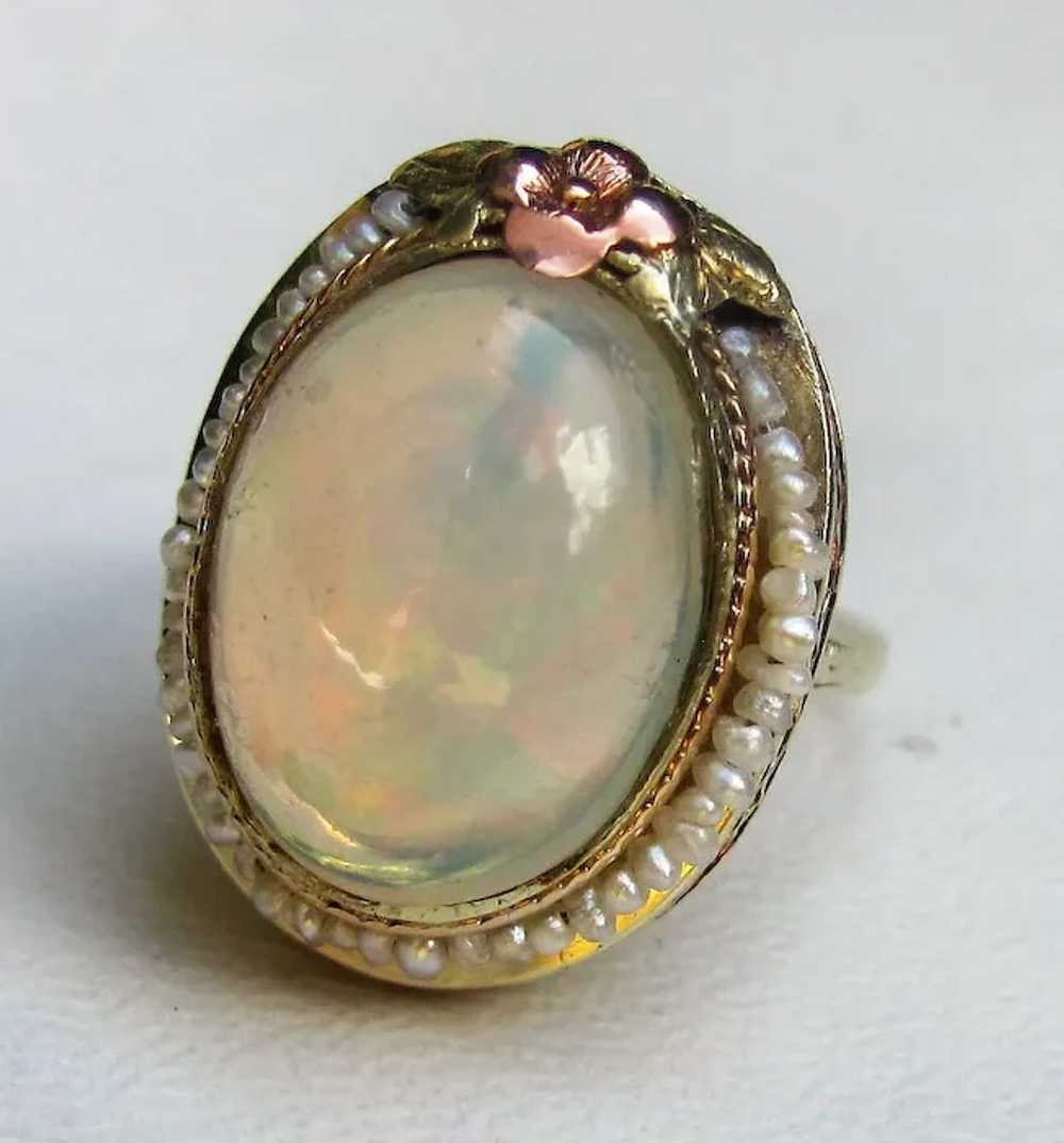 Antique American 14K Gold Opal Seed Pearl Ring Ci… - image 11