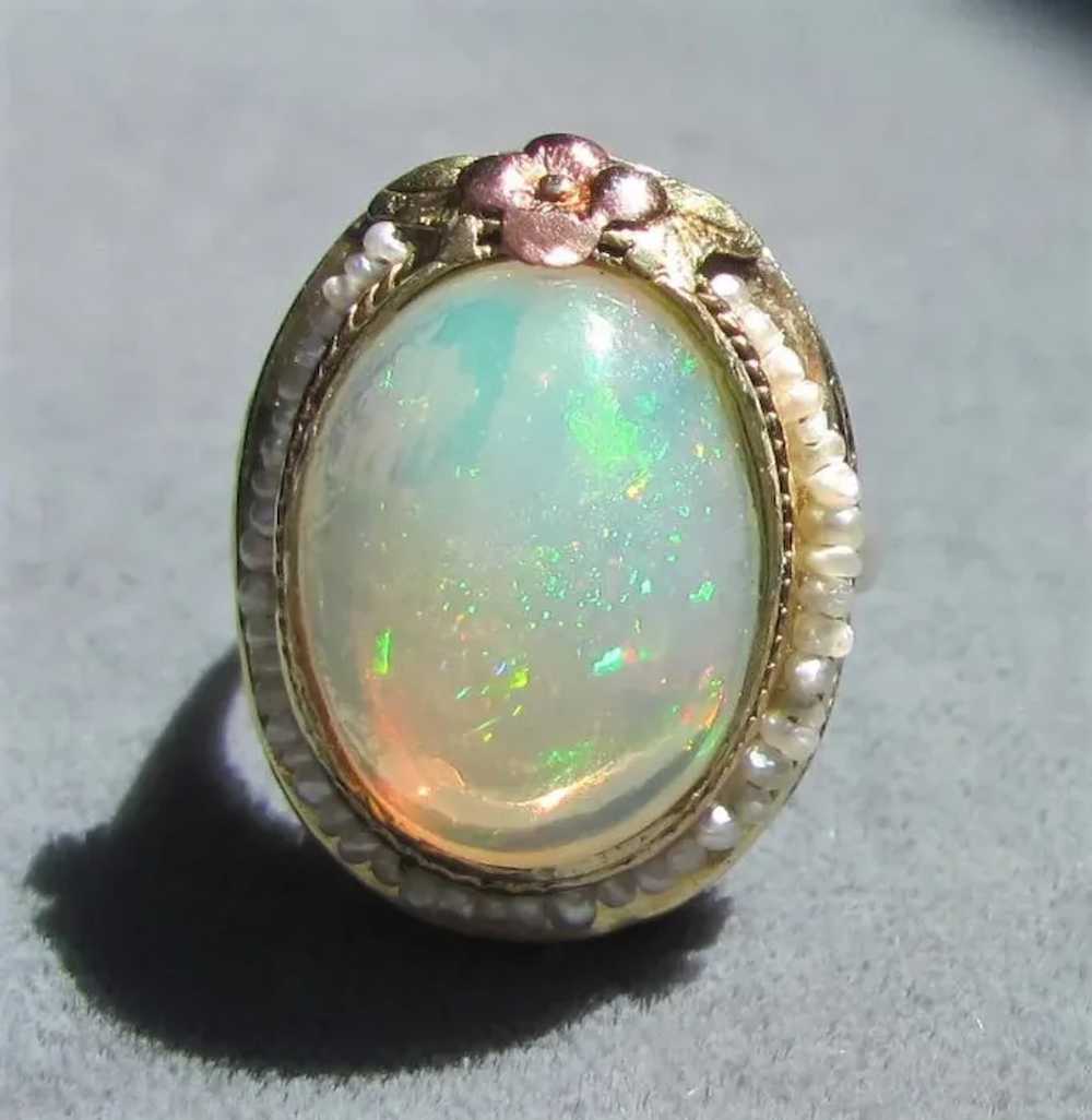 Antique American 14K Gold Opal Seed Pearl Ring Ci… - image 2