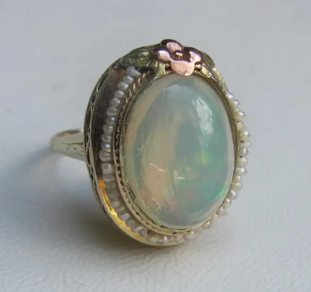 Antique American 14K Gold Opal Seed Pearl Ring Ci… - image 4