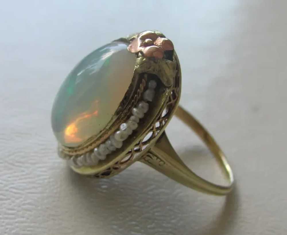 Antique American 14K Gold Opal Seed Pearl Ring Ci… - image 5