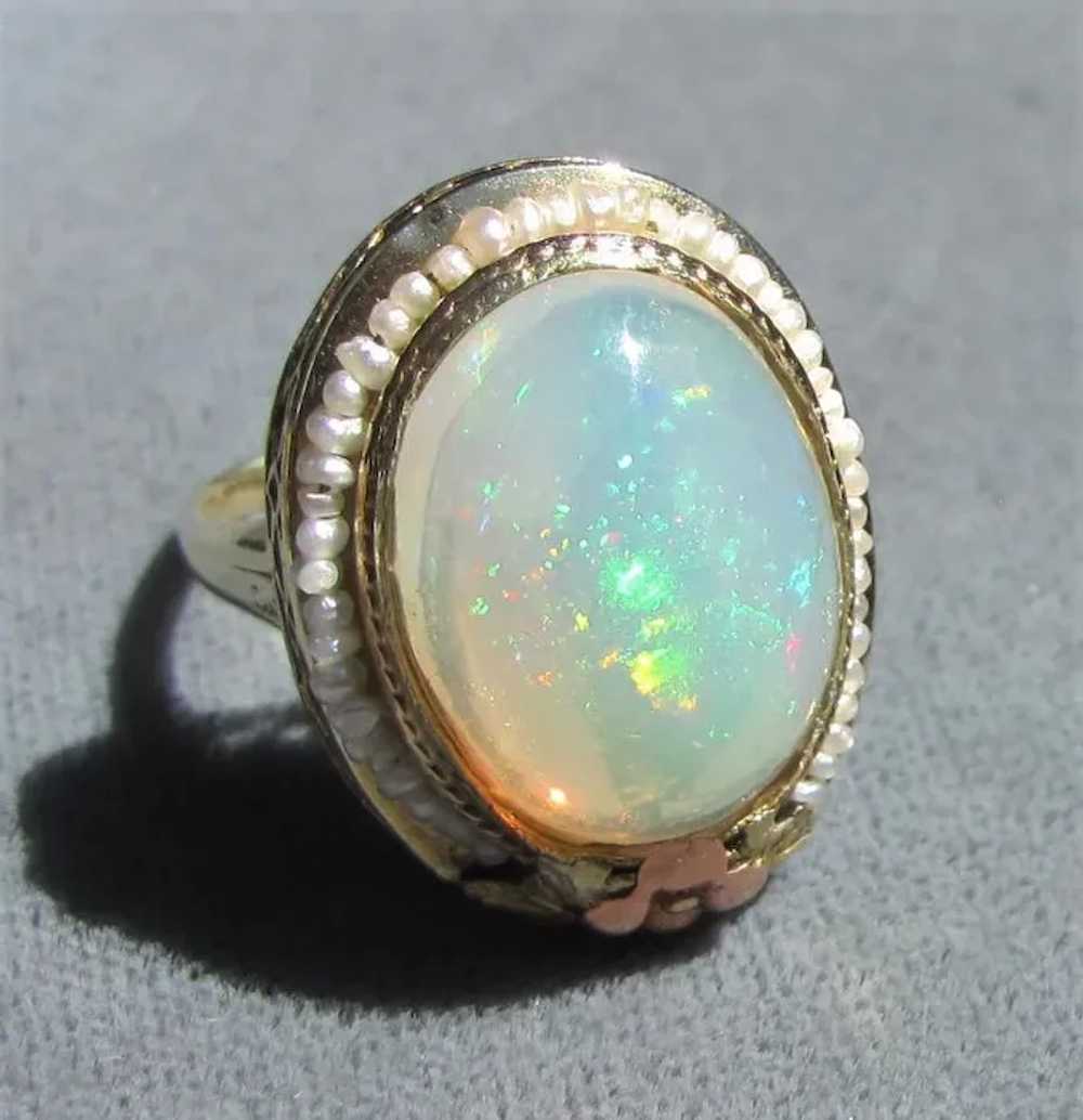 Antique American 14K Gold Opal Seed Pearl Ring Ci… - image 6