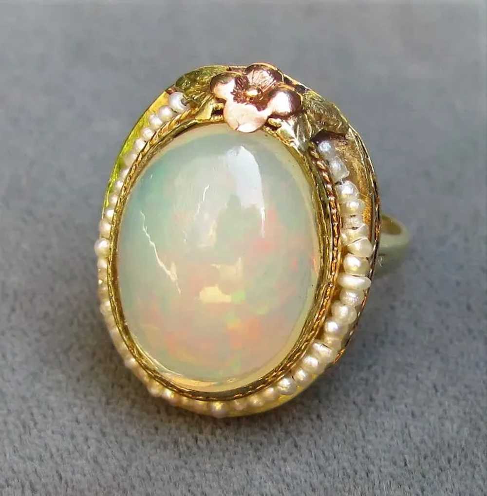 Antique American 14K Gold Opal Seed Pearl Ring Ci… - image 7