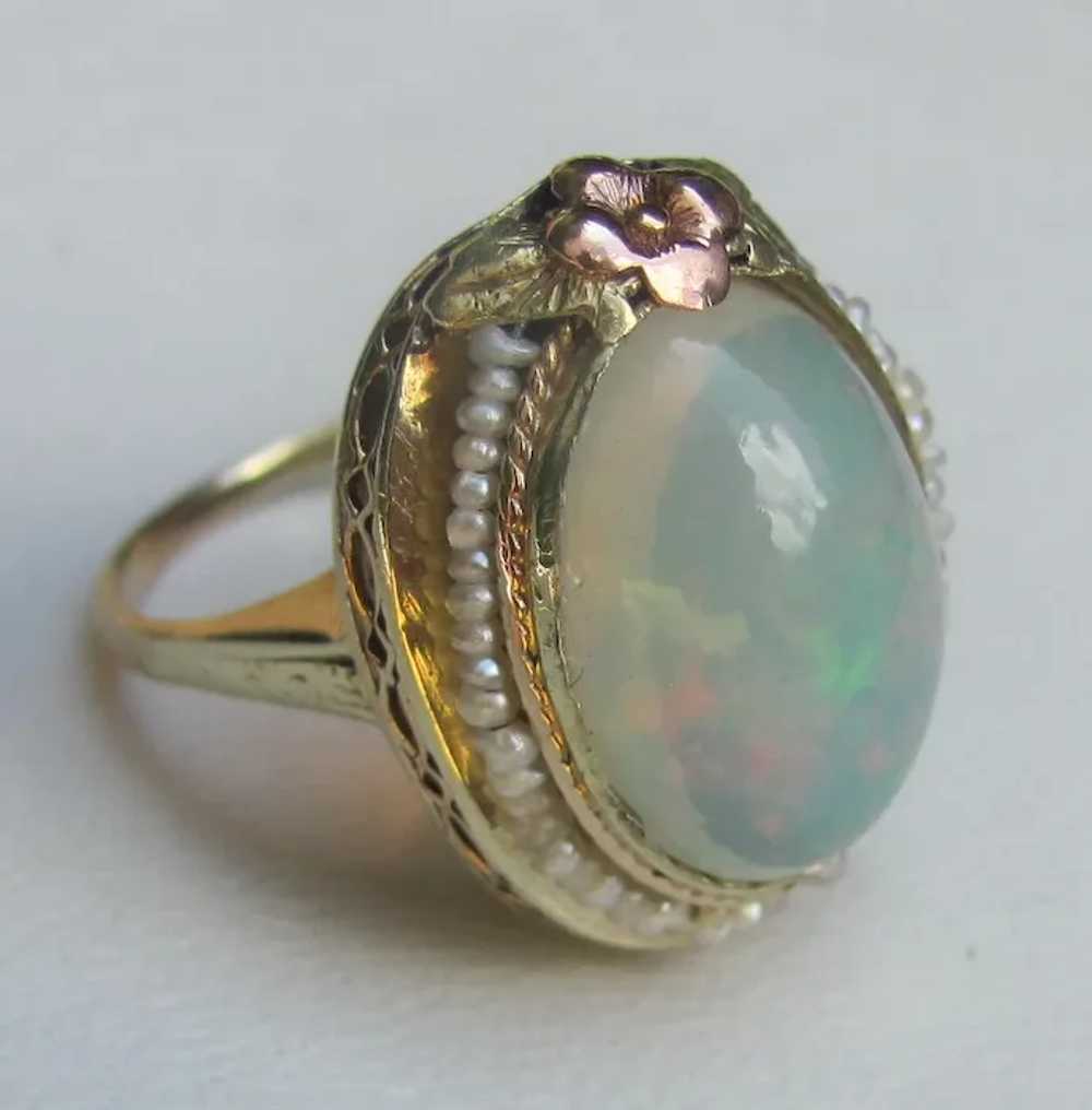 Antique American 14K Gold Opal Seed Pearl Ring Ci… - image 9