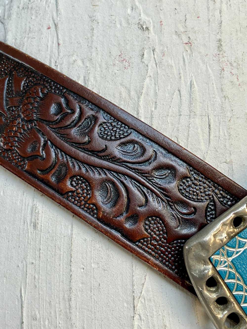 Vintage tooled leather belt - image 10
